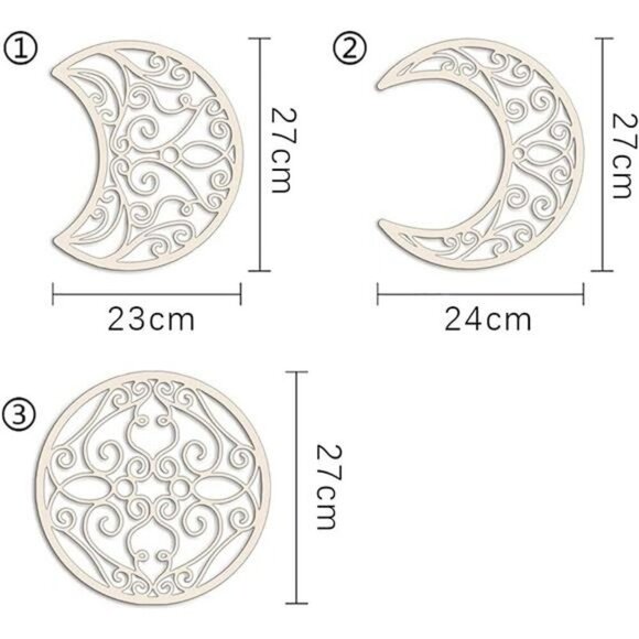 Nordic Wood Moon Phase Wall Art (5 Pieces) - Natural Design, Boho Bedroom - Picture 7 of 8